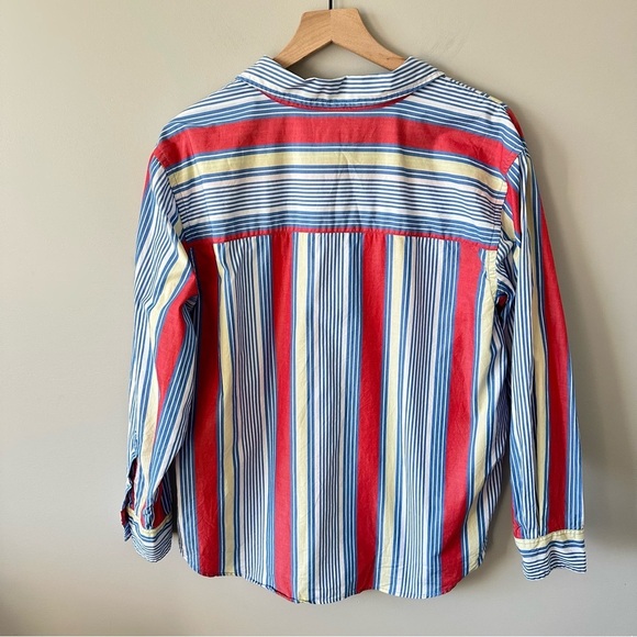 Talbots Striped Button Down Shirt Top 1x Blue Coral Womens All Cotton Preppy - Picture 8 of 12